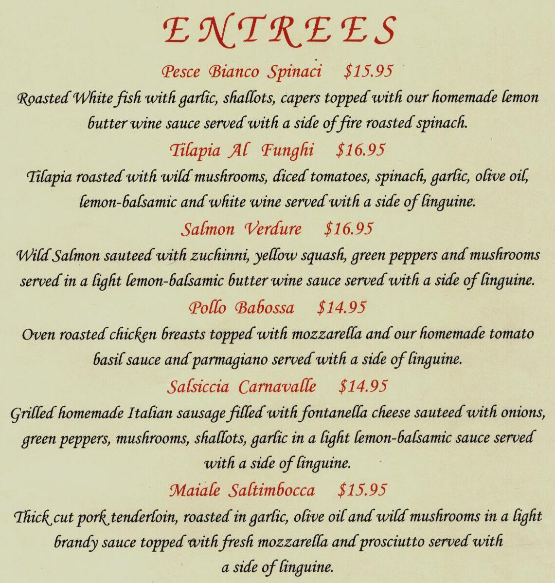 Dinner Entrees